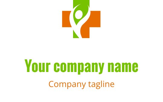 Diseño de logo moderno con una cruz verde y naranja y una figura dinámica