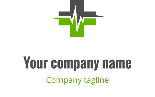 Diseño de logo moderno con una cruz verde y línea de pulso