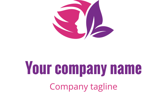 Diseño de logo elegante con silueta de perfil y elementos florales en rosa y púrpura