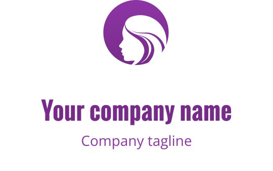 Diseño de logo elegante en púrpura con silueta estilizada de una mujer