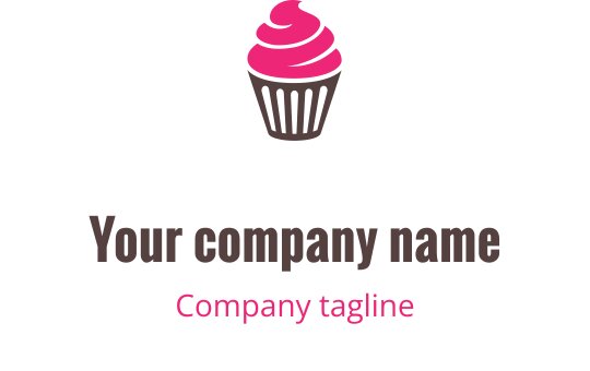 Diseño de logo de cupcake divertido con glaseado rosa y envoltura marrón