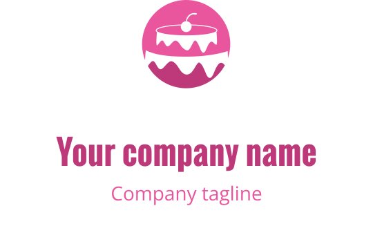 Diseño de logo juguetón en rosa y rojo con un pastel estilizado