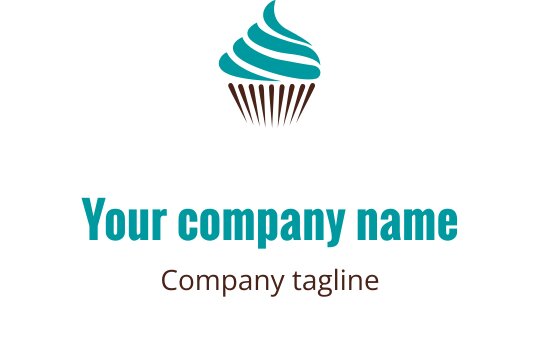 Diseño de logo de cupcake con glaseado azul y envoltura marrón