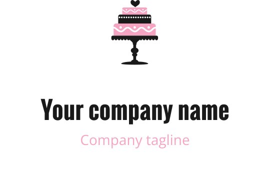Diseño de logo elegante en negro y rosa con forma de pastel estilizada