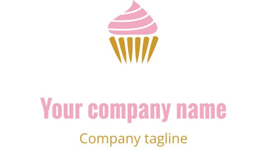 Diseño de logo de cupcake divertido con glaseado rosa y envoltura dorada