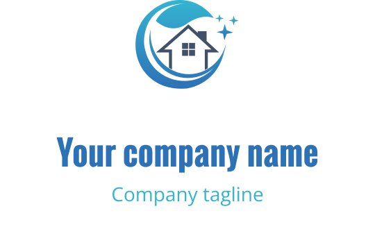 Diseño de logo moderno con una casa dentro de una ola azul circular