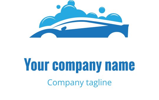 Diseño de logo de coche azul elegante con burbujas y líneas suaves