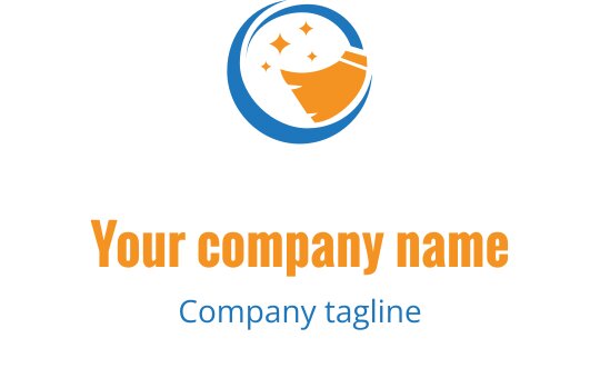 Diseño de logo moderno con una luna creciente y estrellas en azul y naranja