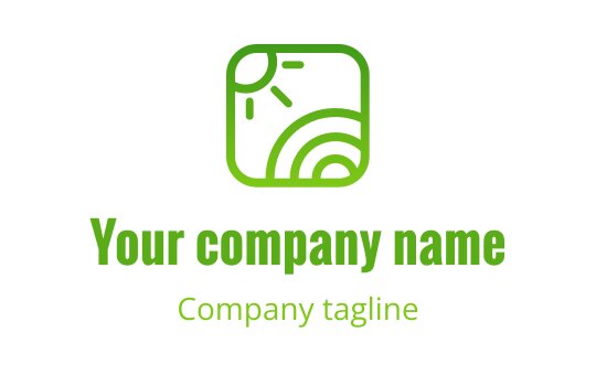 Diseño de logo moderno en verde con un sol y líneas curvas