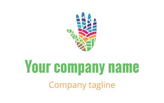 Diseño de logo de mano colorido con patrones vibrantes y tipo mosaico