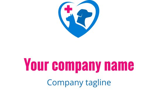 Diseño de logo en forma de corazón con un perro y una cruz médica