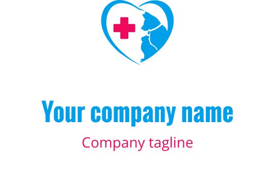 Diseño de logo en forma de corazón con un gato y una cruz médica