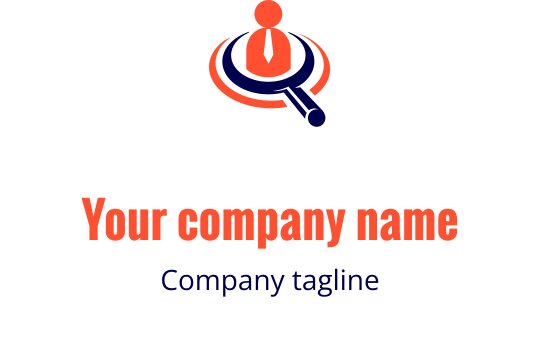 Diseño de logo profesional con una lupa y una figura en traje
