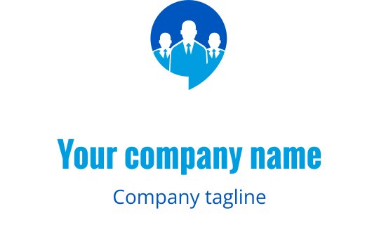 Diseño de logo profesional con siluetas de tres figuras en tonos azules