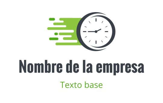 Diseño de logo de reloj dinámico con líneas verdes y texto en negrita