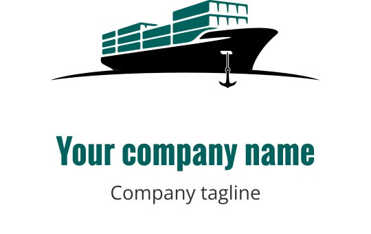 Diseño de logo en verde azulado con silueta estilizada de un barco
