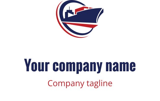 Diseño de logo en rojo y azul marino con silueta estilizada de un barco