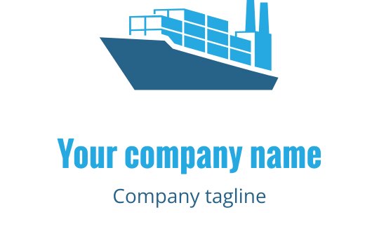 Diseño de logo en azul y verde azulado con silueta de barco estilizada