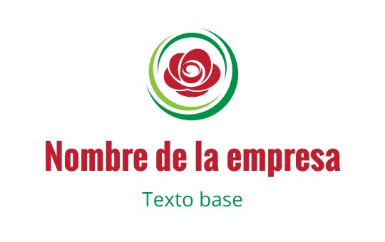 Diseño de logo elegante de rosa con acentos circulares verdes y texto rojo audaz