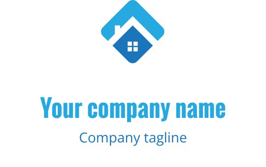 Diseño de logo moderno en teal y azul con silueta de casa estilizada