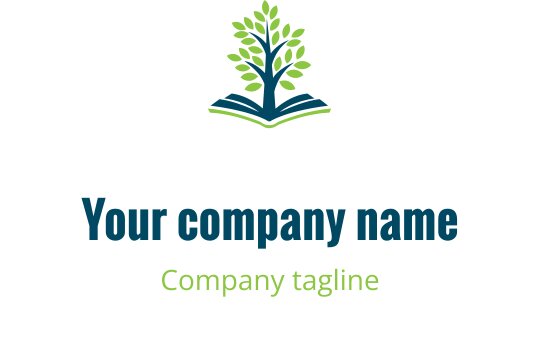 Diseño de logo moderno con un árbol verde sobre un libro abierto