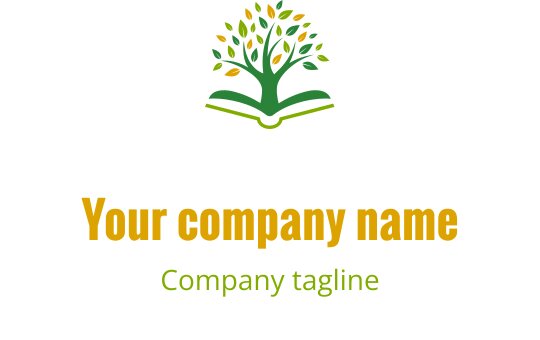 Diseño de logo elegante con un escudo dorado y verde y un motivo de libro