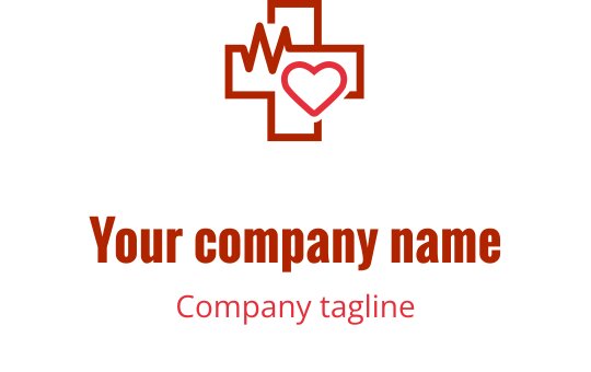 Diseño de logo elegante con un corazón rojo y un elemento cruz marrón