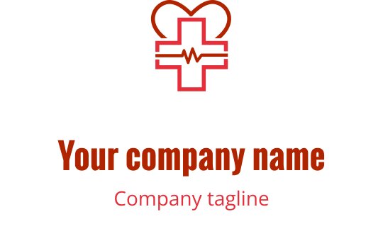 Diseño de logo elegante con un corazón rojo entrelazado con una cruz marrón