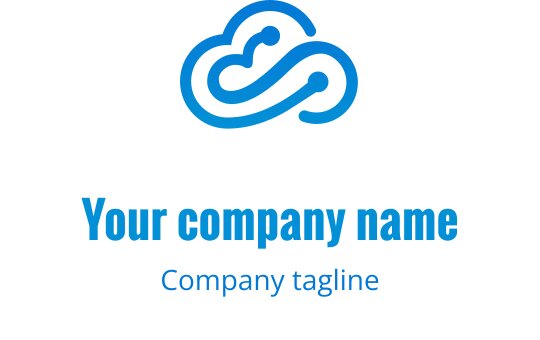 Diseño de logo moderno de nube azul con líneas y curvas fluidas