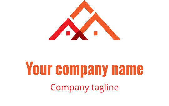 Diseño de logo moderno con techos rojos y naranjas superpuestos
