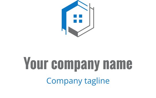 Diseño de logo hexagonal moderno con contorno de casa y acentos azules