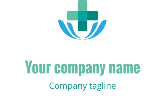 Diseño de logo moderno con una cruz y hojas estilizadas en color teal