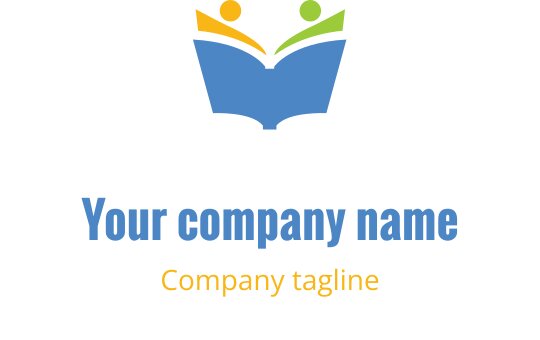 Diseño de logo colorido con un libro abierto y dos figuras abstractas