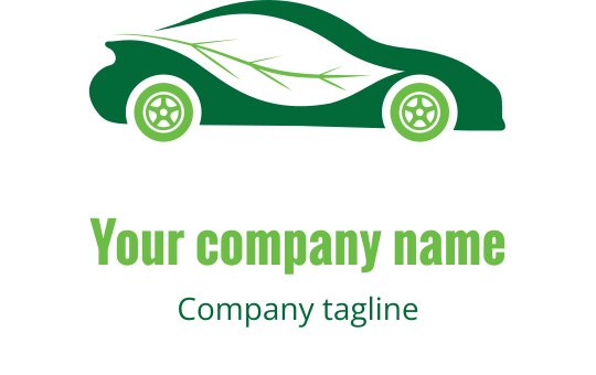 Diseño de logo de coche moderno verde con acentos de hoja y ruedas redondeadas