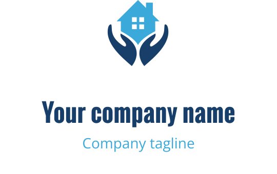 Diseño de logo moderno con una casa sostenida por dos manos