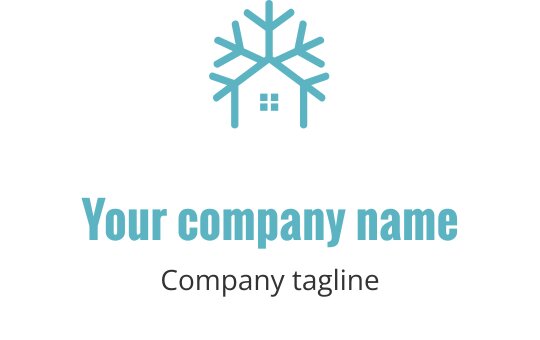 Diseño de logo moderno con un copo de nieve sobre la silueta de una casa