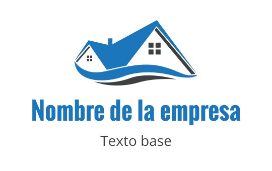Diseño de logo de casa moderna con techo azul y elemento de ola fluida